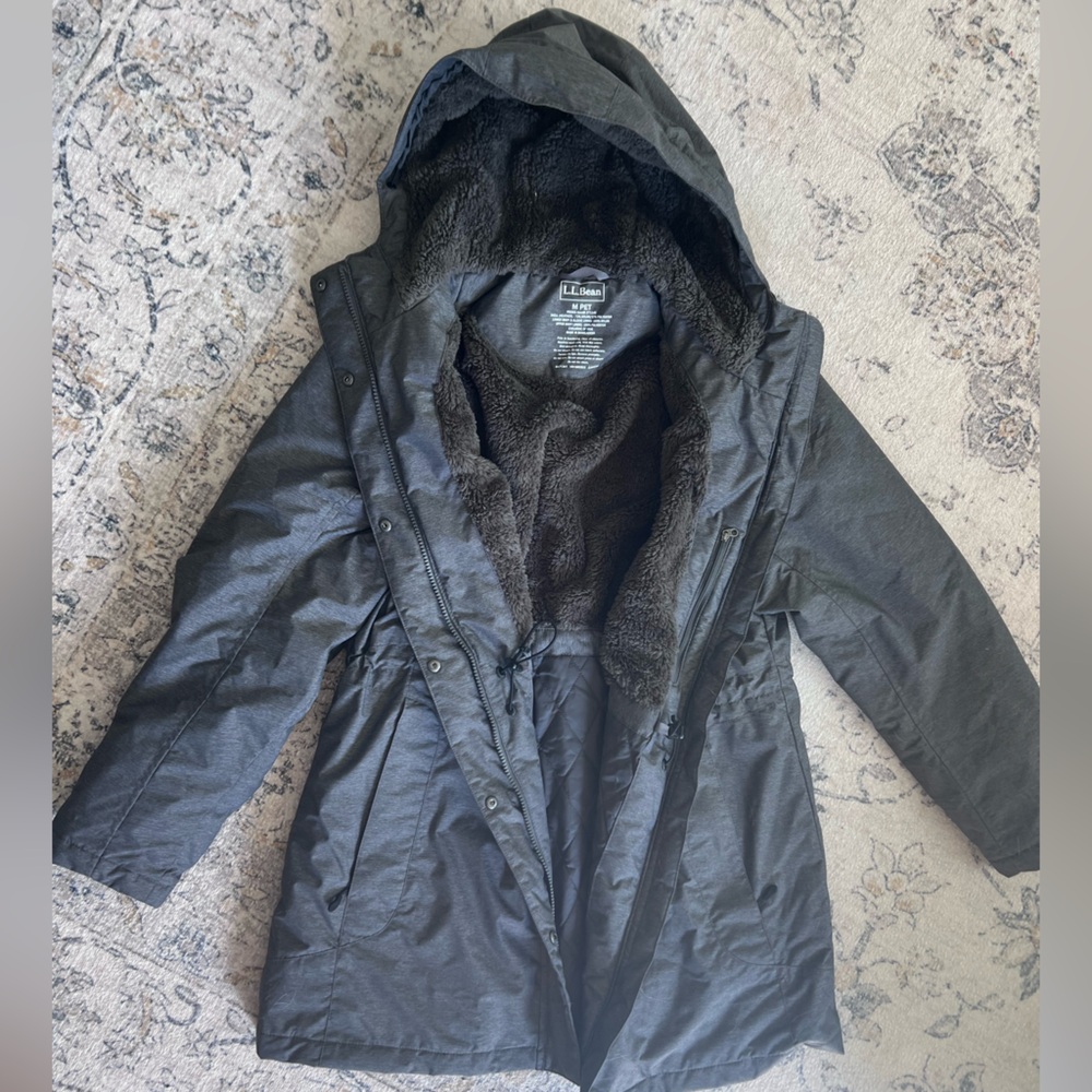 L.L. Bean Women’s Gray Hooded Puffer Coat with Fleece Lining